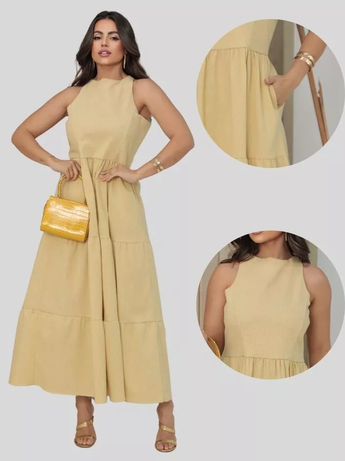 Vestido midi soltinho com toque sofisticado